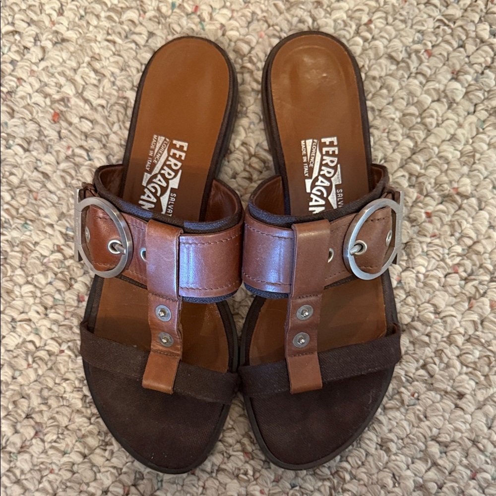 Salvatore Ferragamo Dark Brown Leather Sandals